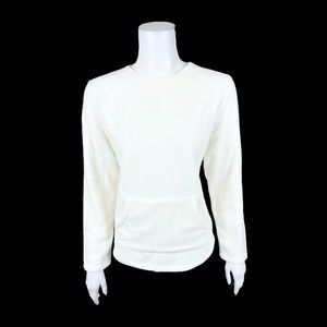 Denim & Co. Fleece Round Neck Shirttail Hem w/ Kangaroo Pocket Natural XS Size